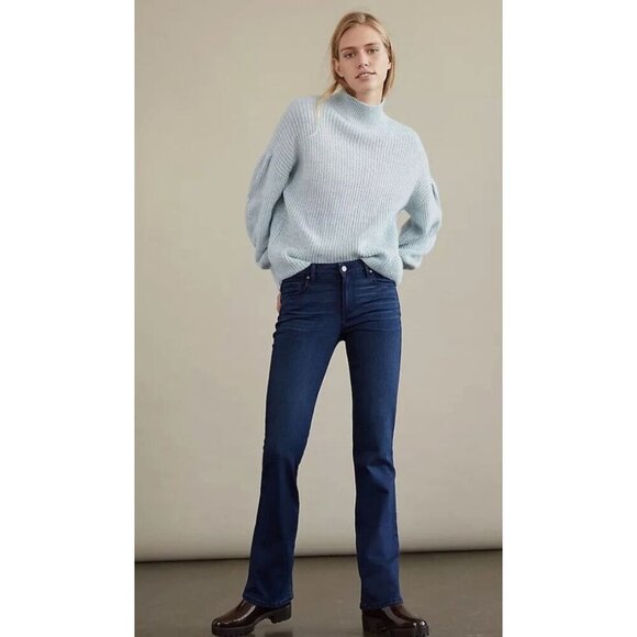 PAIGE Womens Manhattan Cinema Mid-Rise Bootcut Jeans Size 27 Blue Dark AN EXC - Picture 1 of 12